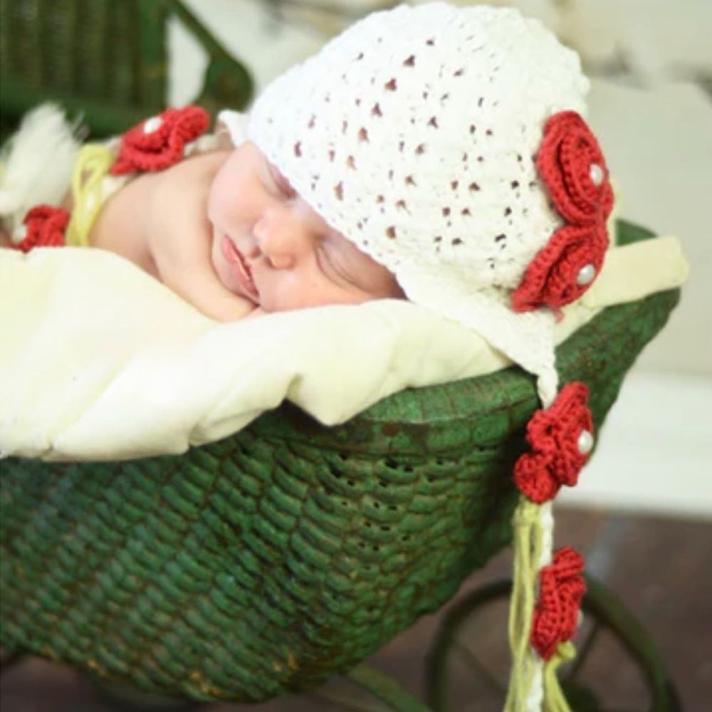 Bebe Chapeau Girls White Hat with Roses Side Braids 100% Cotton 6-12 months NEW - Picture 9 of 9
